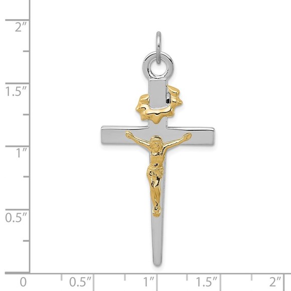 Million Charms 925 Sterling Silver Rh-Plated & 18k Gold-plated Crucifix Pendant - Picture 4 of 4